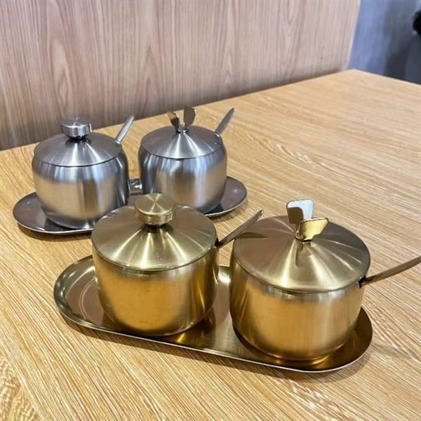  Hũ Đựng Gia Vị Inox (không bao gồm dĩa lót) 