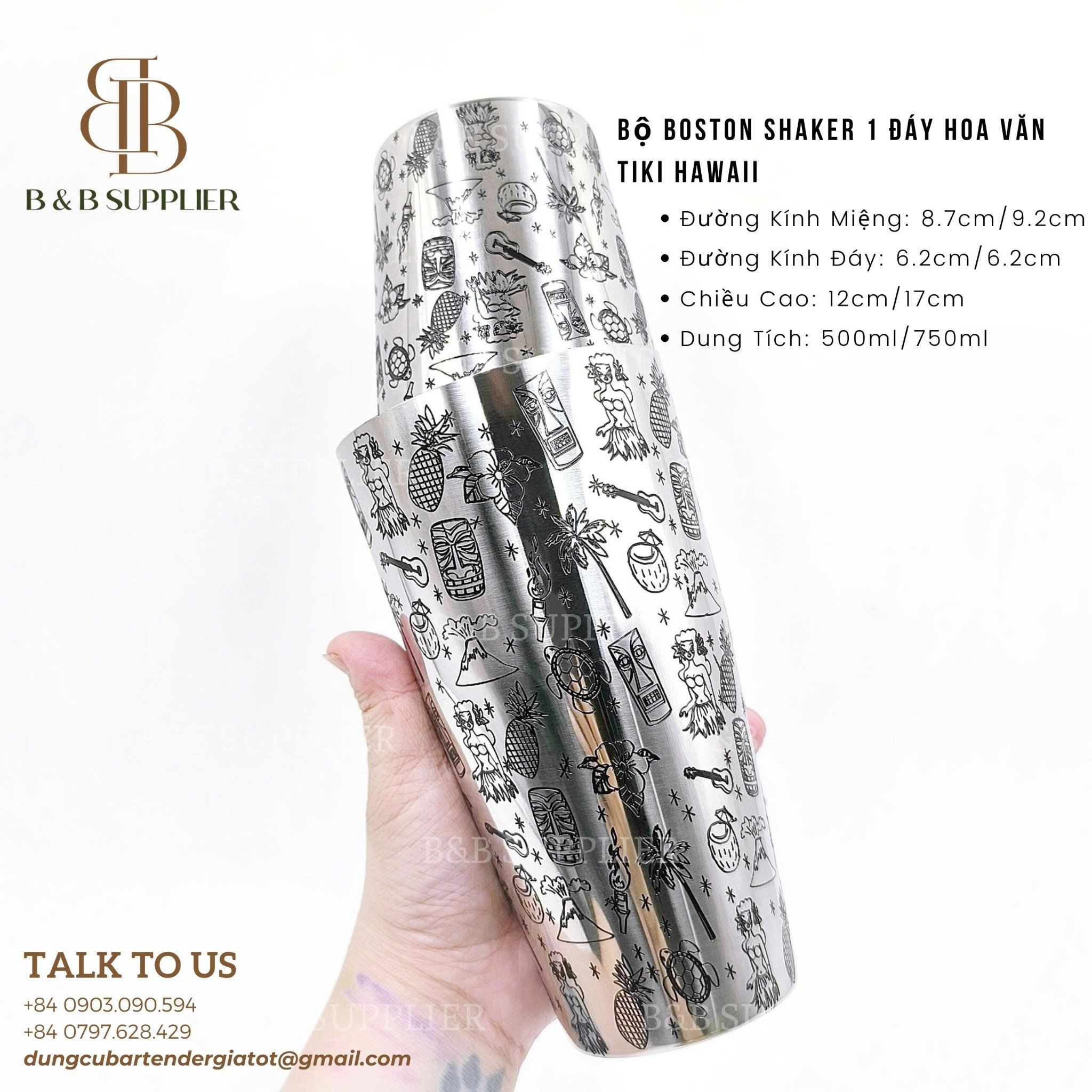  Bộ Boston Shaker 1 Đáy Hoa Văn Tiki Hawaii 