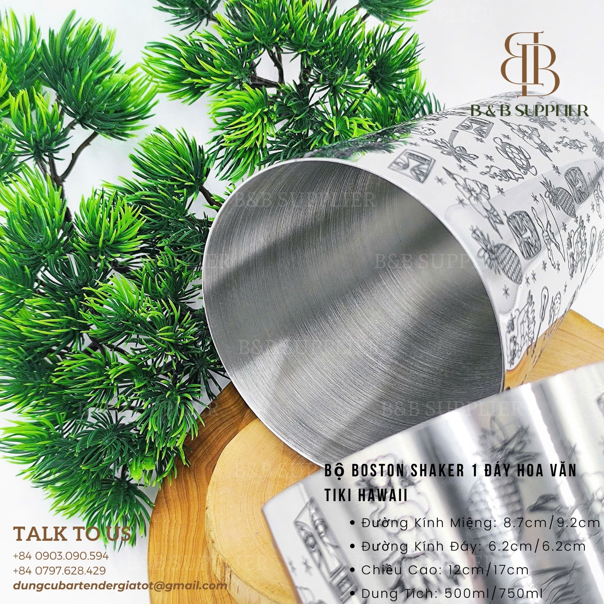  Bộ Boston Shaker 1 Đáy Hoa Văn Tiki Hawaii 