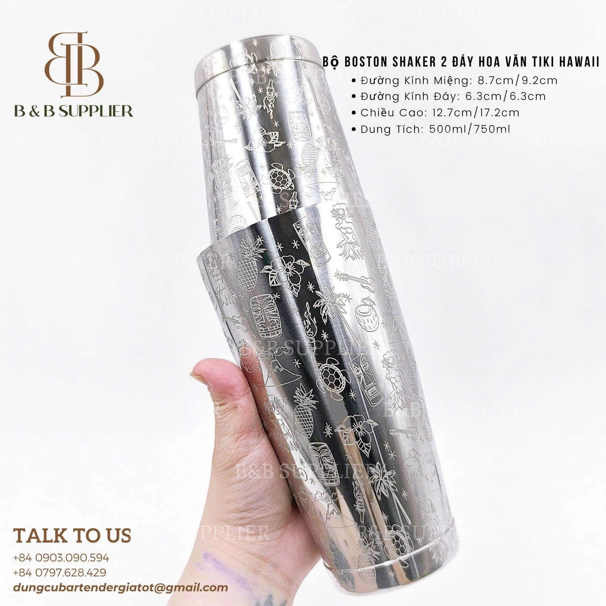  Bộ Boston Shaker 2 Đáy Hoa Văn Tiki Hawaii 