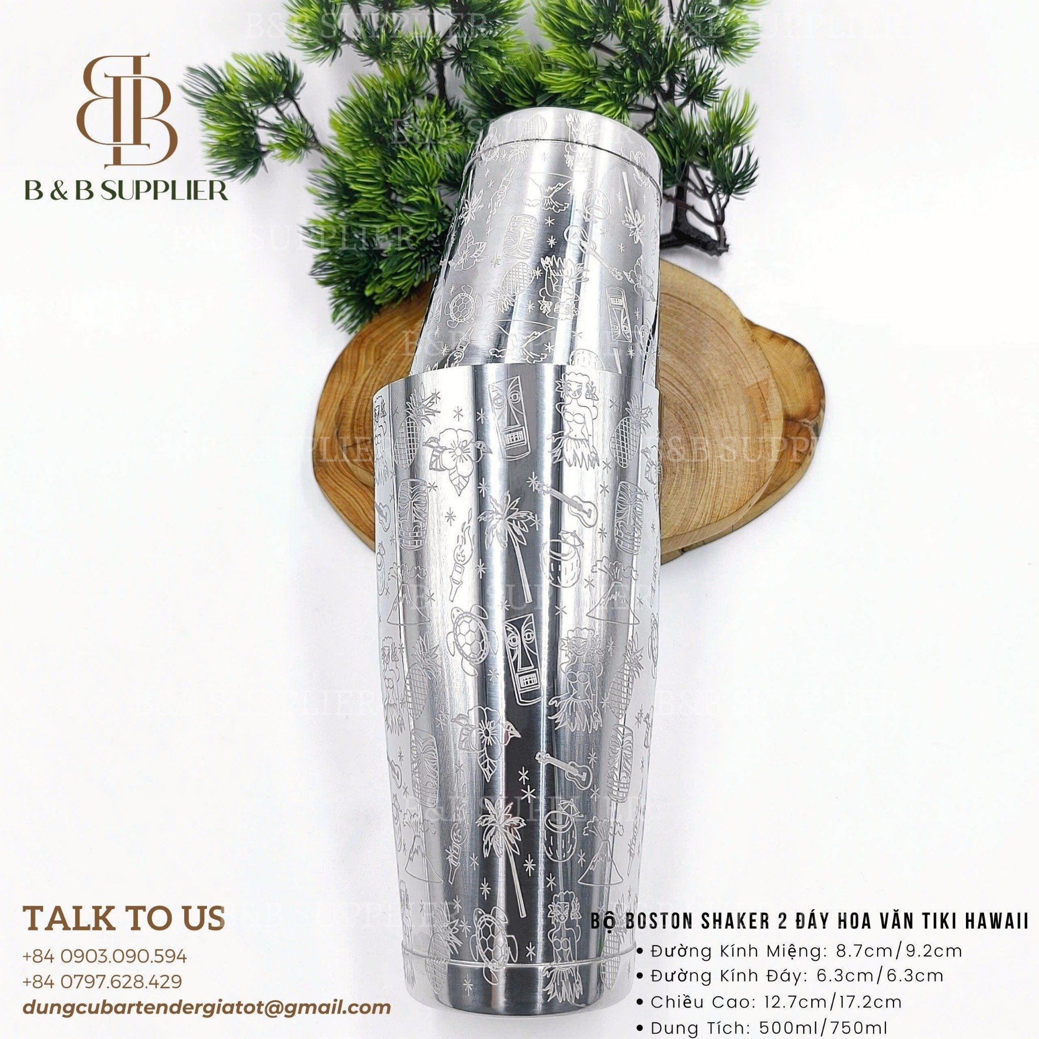  Bộ Boston Shaker 2 Đáy Hoa Văn Tiki Hawaii 