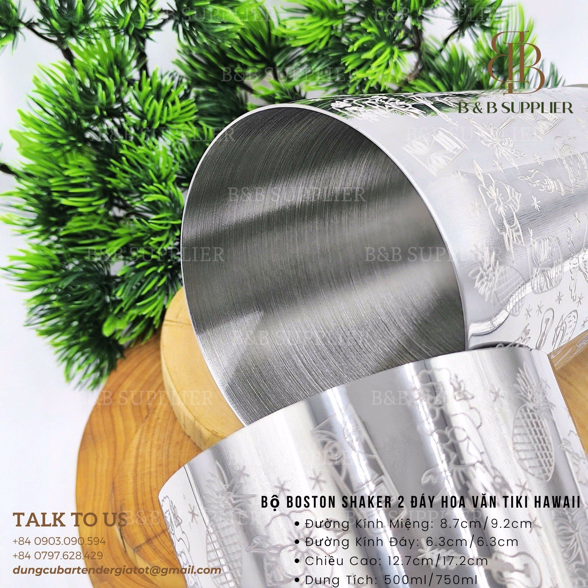  Bộ Boston Shaker 2 Đáy Hoa Văn Tiki Hawaii 