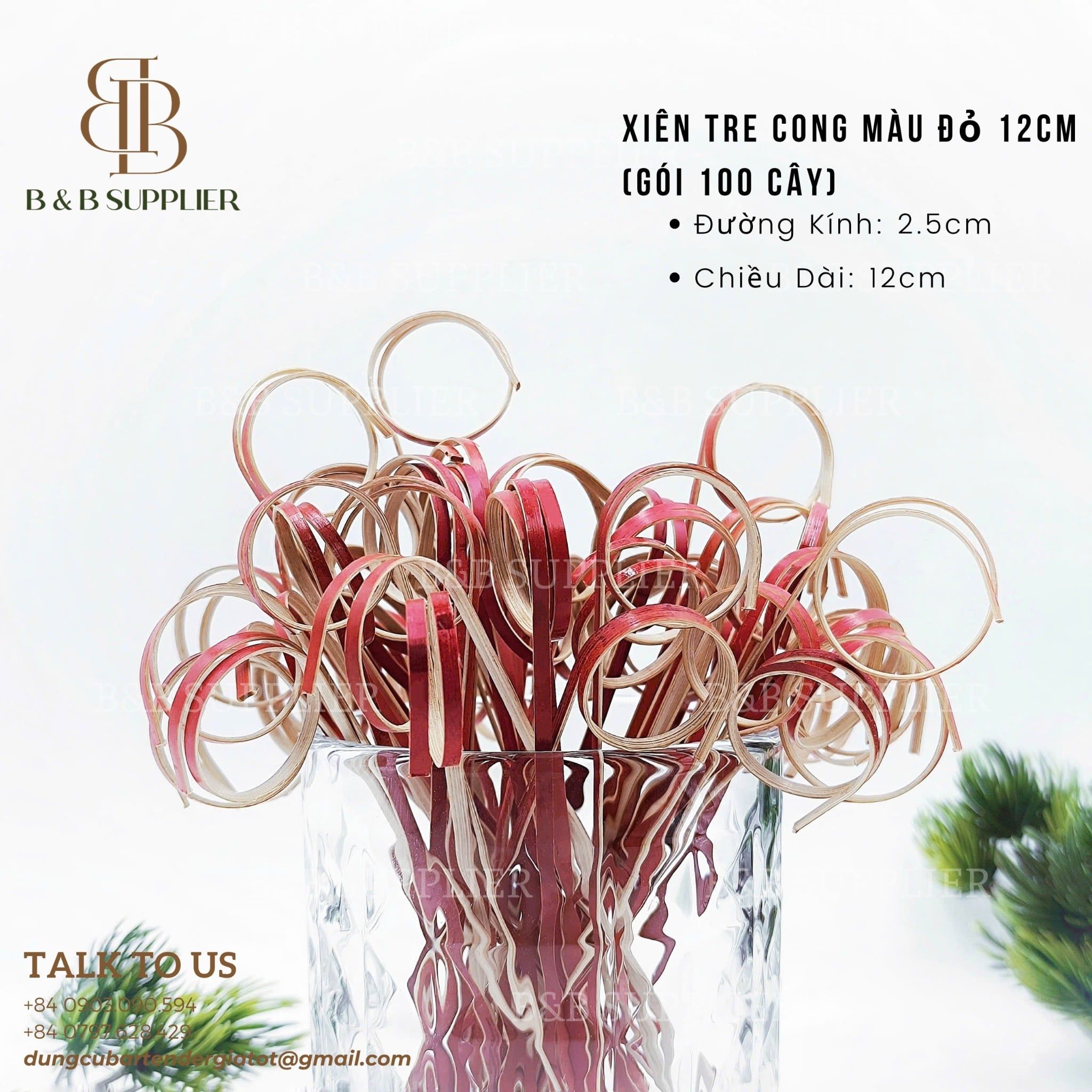  Xiên Tre Cong Màu Đỏ 12cm (Gói 100 Cây) 