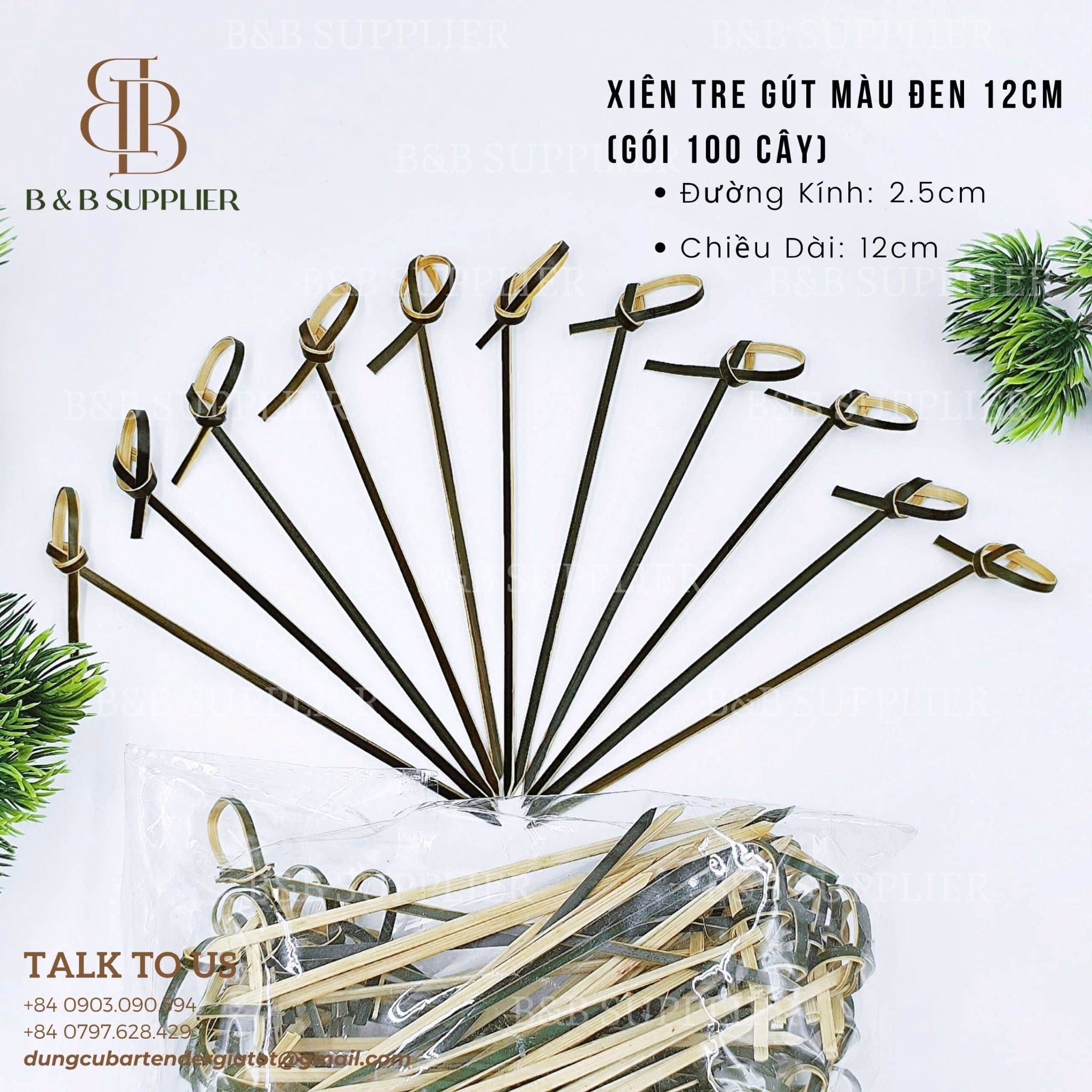  Xiên Tre Gút Màu Đen 12cm (Gói 100 Cây) 