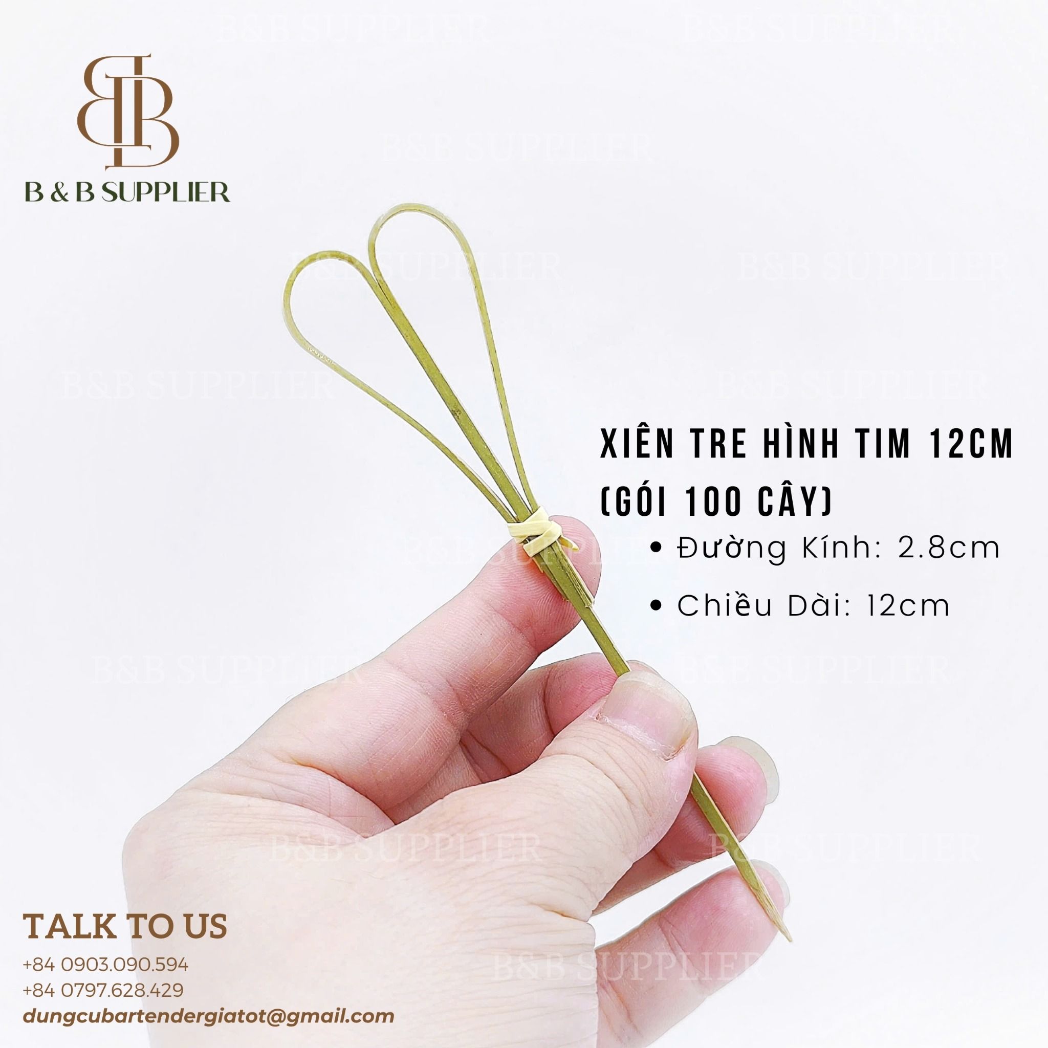  Xiên Tre Hình Tim 12cm (Gói 100 Cây) 