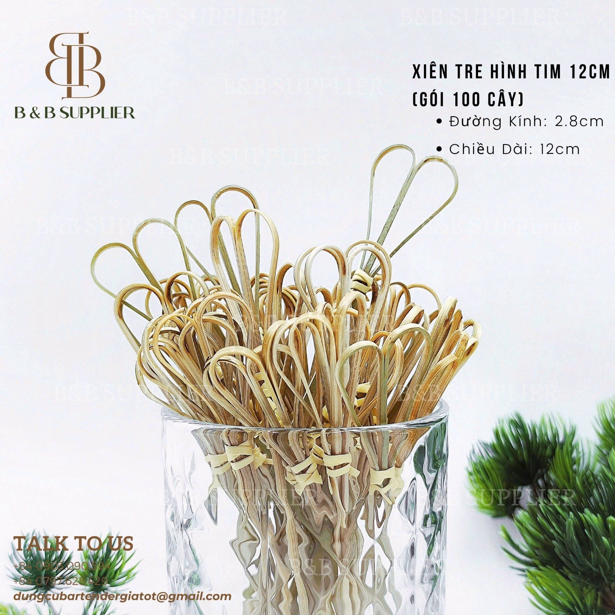  Xiên Tre Hình Tim 12cm (Gói 100 Cây) 