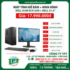 Máy tính để bàn Dell Slim ECS1250-71066641 (Intel Core i5 14400 | 8GB | 512GB | Intel UHD | KB/ M | Win 11 Home)+Màn hình Dell 21.5
