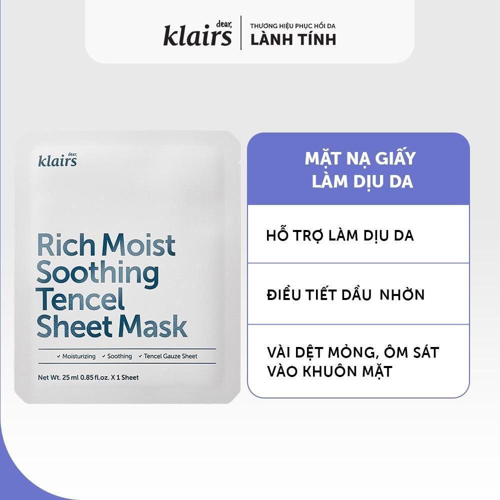  Dear, Klairs Mặt nạ giấy Rich Moist Soothing Tencel Sheet Mask 25 ml 