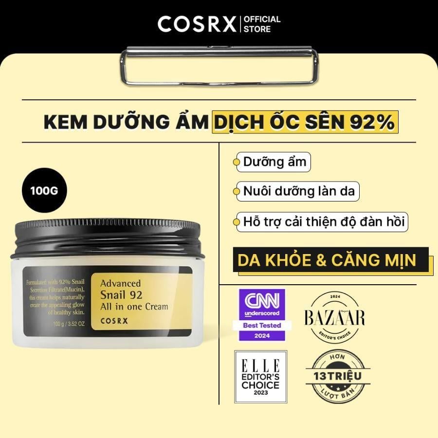  COSRX Kem dưỡng ẩm ốc sên tái tạo phục hồi da Advanced Snail 92 All in one Cream 