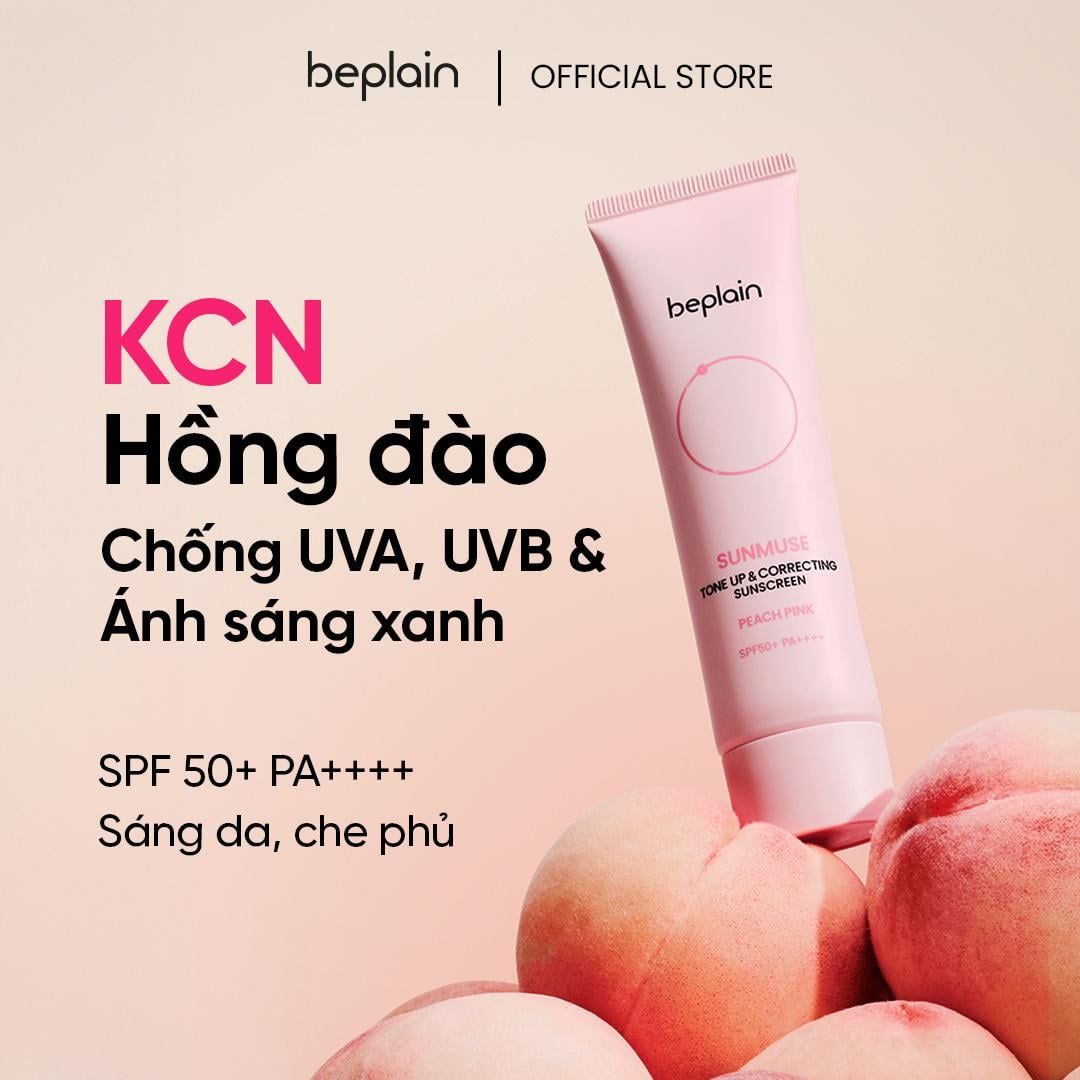  Kem Chống Nắng Beplain Nâng tone hồng rạng rỡ Sunmuse Tone Up & Correcting Sunscreen Peach Pink SPF50+ PA++++ 50ml 