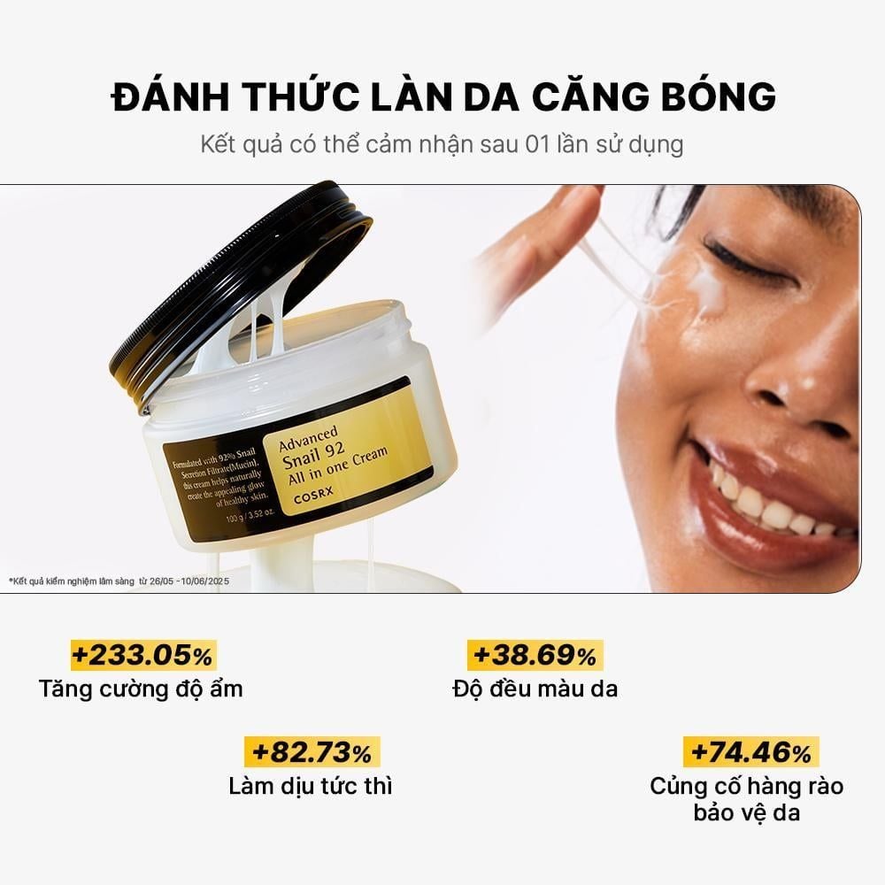  COSRX Kem dưỡng ẩm ốc sên tái tạo phục hồi da Advanced Snail 92 All in one Cream 