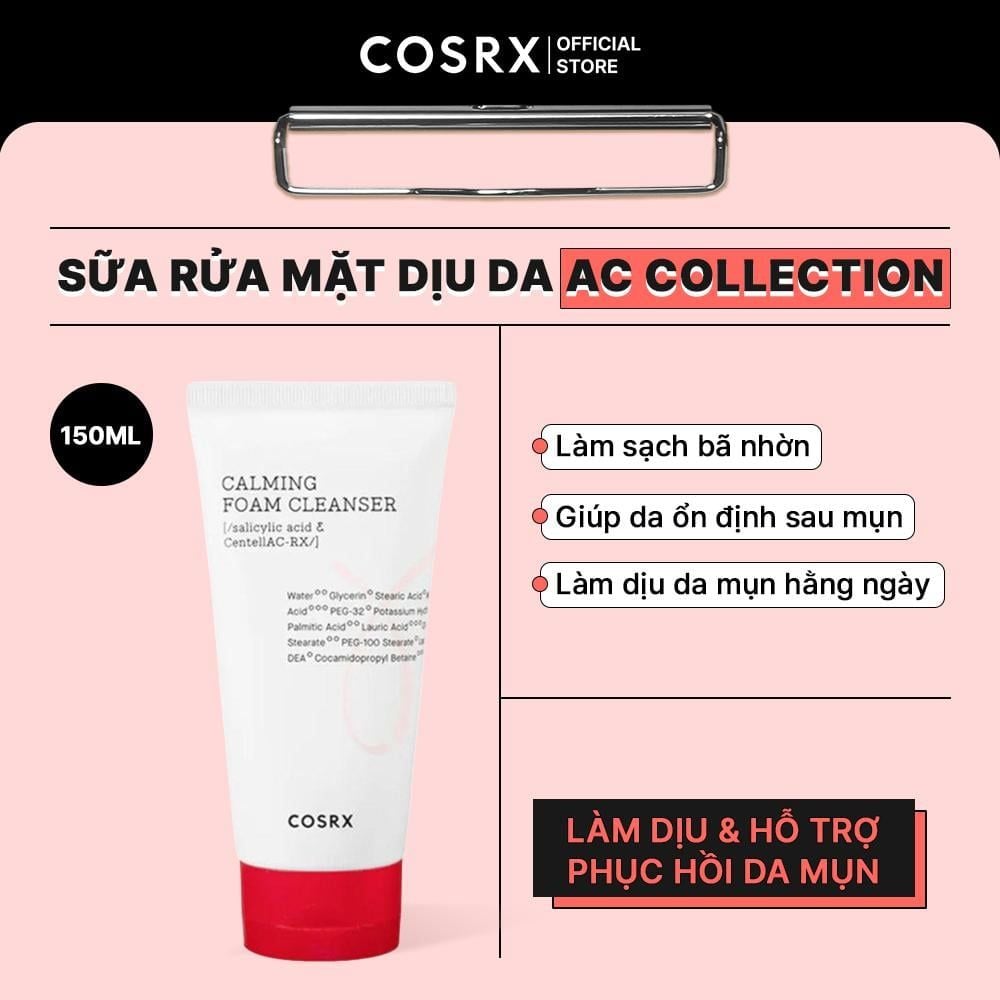  COSRX Sữa Rửa Mặt Chăm Sóc Da Mụn AC Collection Calming Foam Cleanser 2.0 150mL 