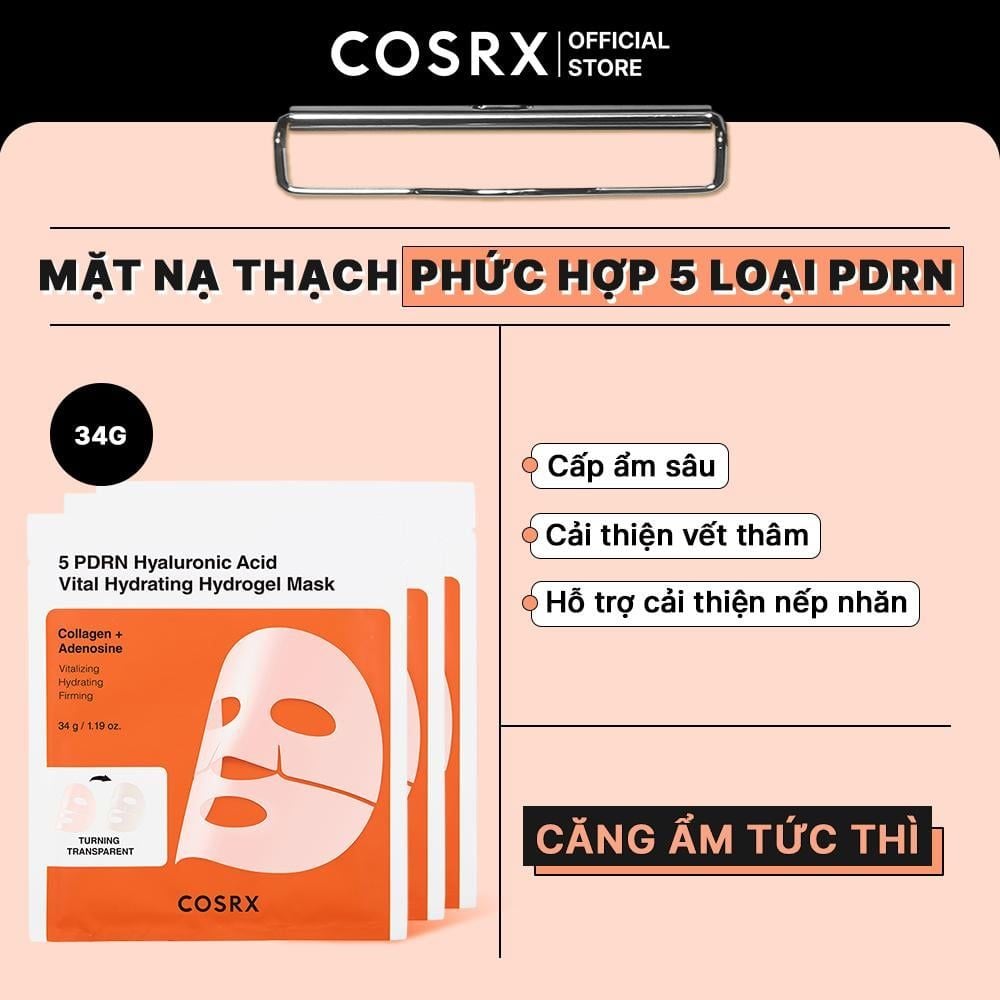  [ 01 miếng mặt nạ ] COSRX Mặt nạ thạch 5 PDRN Hyaluronic Acid Vital Hydrating Hydrogel Mask 34g 