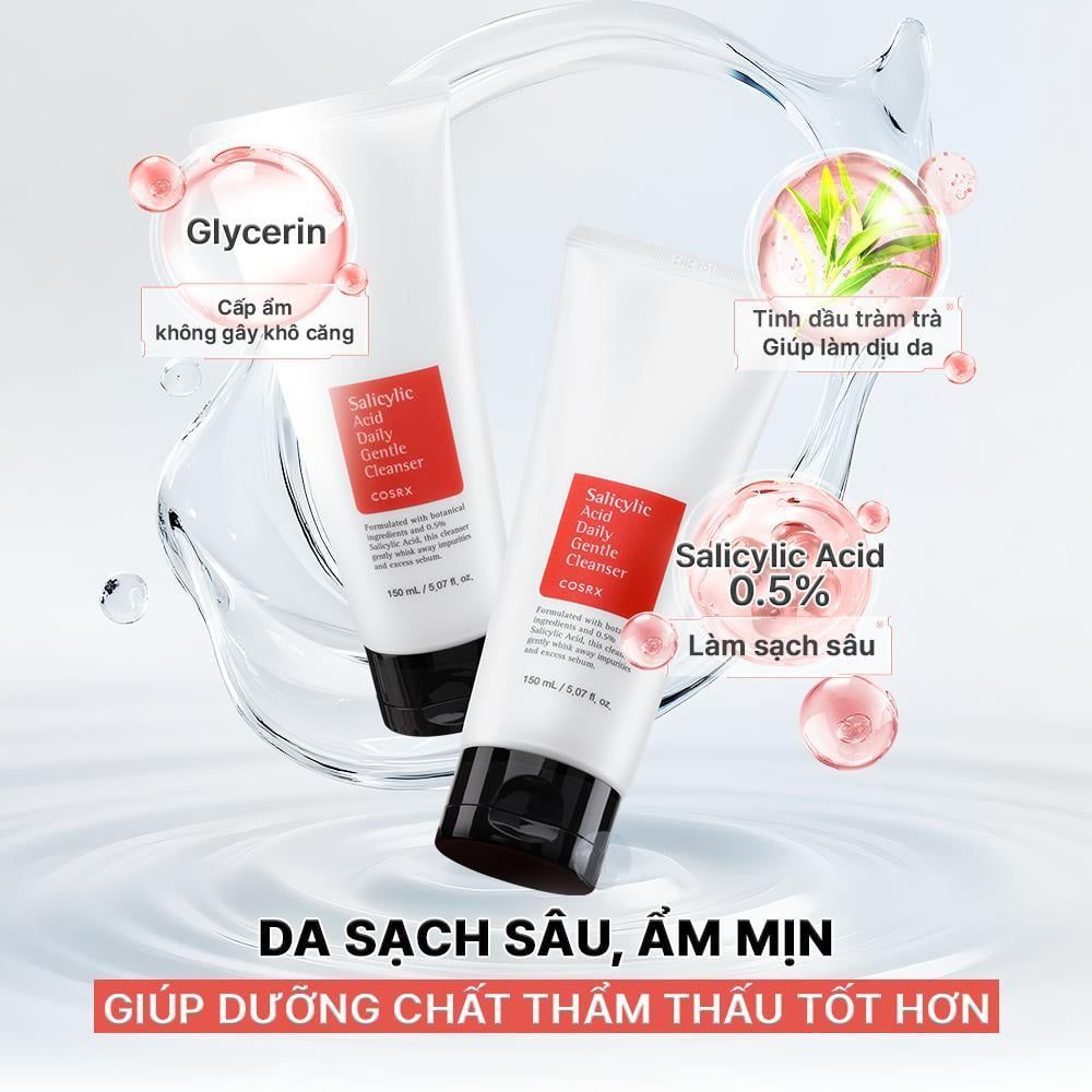  COSRX Sữa rửa mặt làm sạch, giảm mụn Salicylic Acid Daily Gentle Cleanser 150ml 
