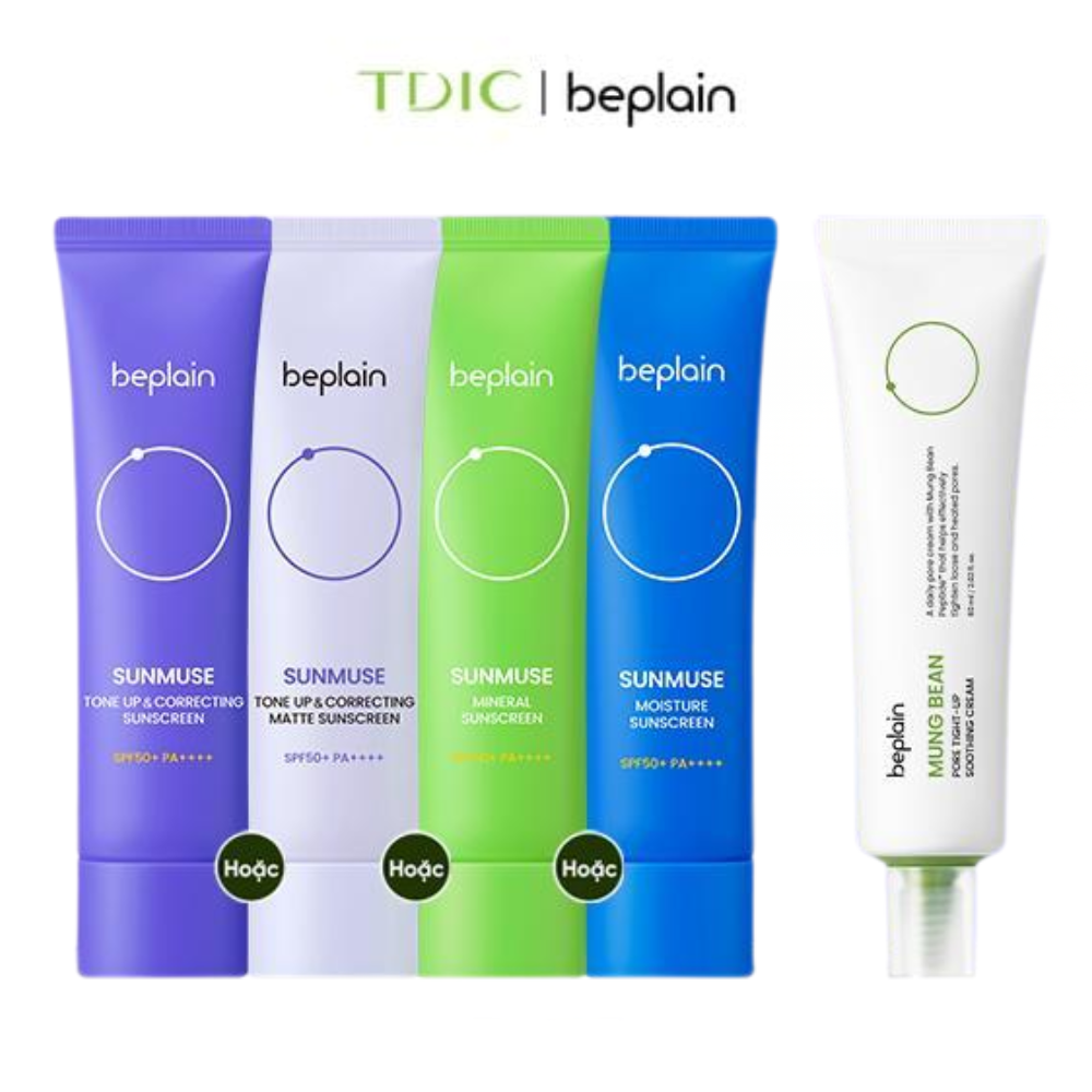  Combo 1 Beplain Kem chống nắng Sunmuse Sunscreen 50ml bất kỳ + 1 Beplain Kem dưỡng da Mung Bean Pore Tight-Up Soothing Cream 60ml 