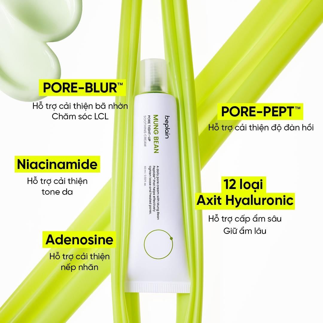  Beplain Kem dưỡng Chiết Xuất Đậu Xanh Mung Bean Pore Tight-Up Soothing Cream Làm Dịu & Cấp Ẩm 60ml 
