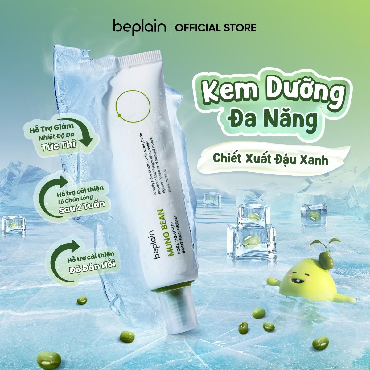  Beplain Kem dưỡng Chiết Xuất Đậu Xanh Mung Bean Pore Tight-Up Soothing Cream Làm Dịu & Cấp Ẩm 60ml 