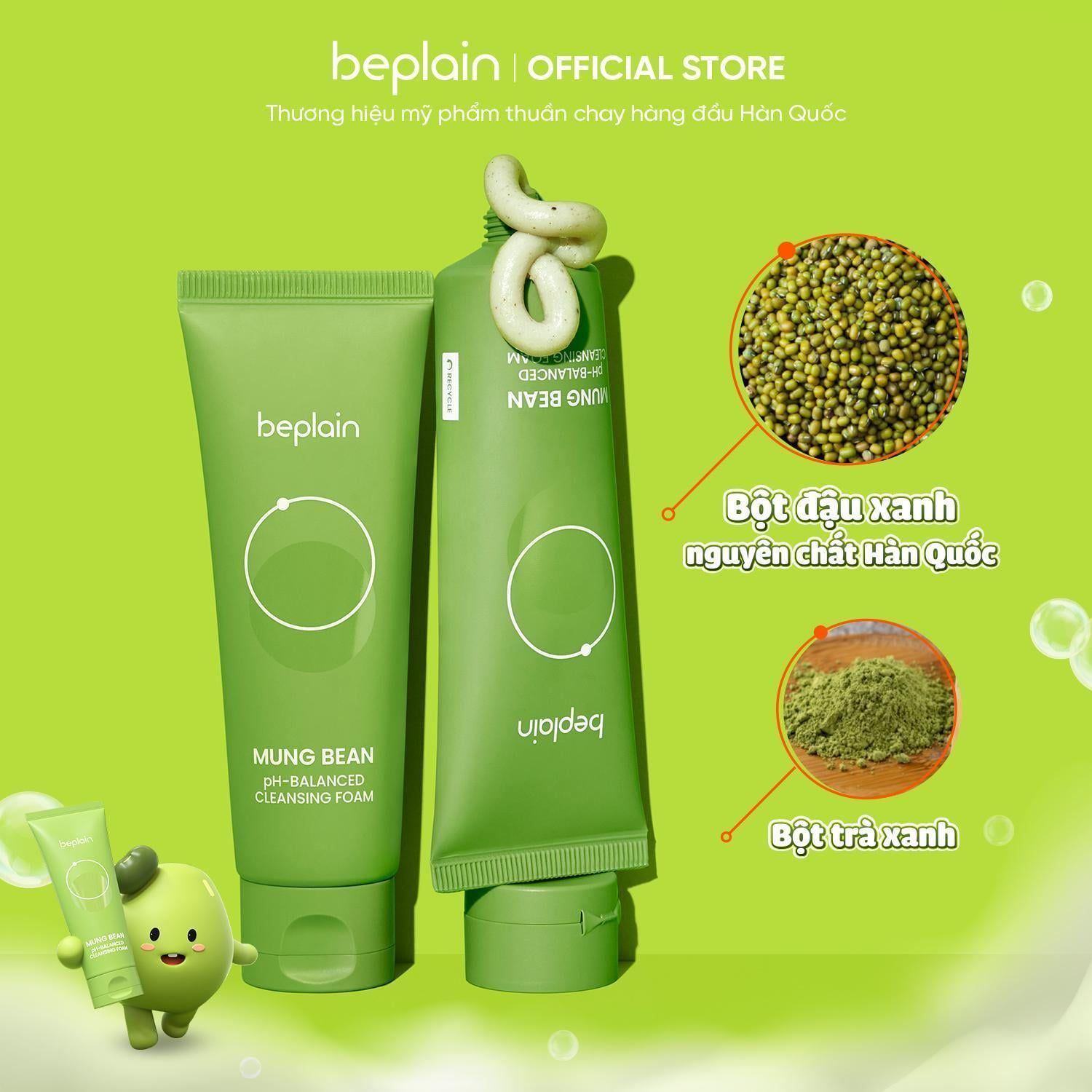  BEPLAIN Sữa Rửa Mặt Sạch Sâu Dịu Nhẹ Mung Bean pH-Balanced Cleansing Foam 80ml 