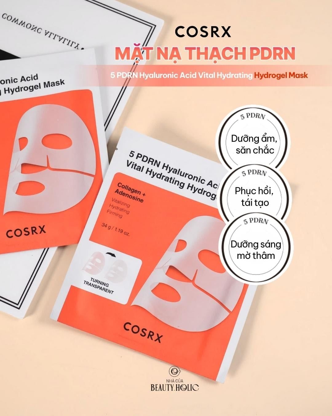 [ 01 miếng mặt nạ ] COSRX Mặt nạ thạch 5 PDRN Hyaluronic Acid Vital Hydrating Hydrogel Mask 34g 