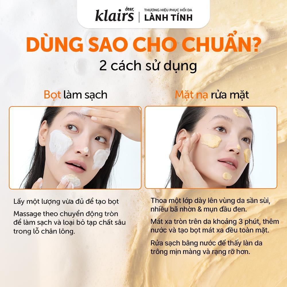  Dear, Klairs Sữa rửa mặt Freshly Juiced Vitamin Mask Cleanser hỗ trợ làm sáng da 150ml 