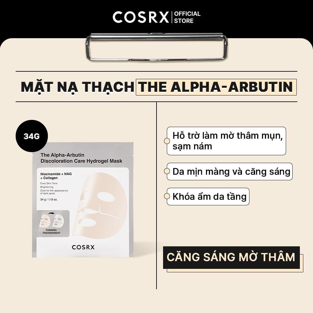  [ 01 miếng mặt nạ ] COSRX Mặt Nạ Thạch Dưỡng Sáng The Alpha-Aburtin Discoloration Care Hydrogel Mask 34g 