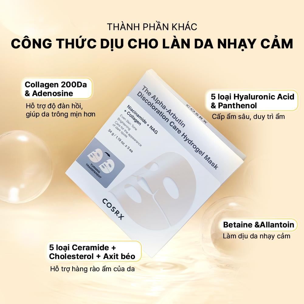 [ 01 miếng mặt nạ ] COSRX Mặt Nạ Thạch Dưỡng Sáng The Alpha-Aburtin Discoloration Care Hydrogel Mask 34g 
