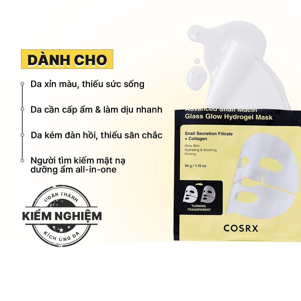  [ 01 miếng mặt nạ ] COSRX Mặt Nạ Thạch Cấp Ẩm Làm Dịu Advanced Snail Mucin Glass Glow Hydrogel Mask 34g 