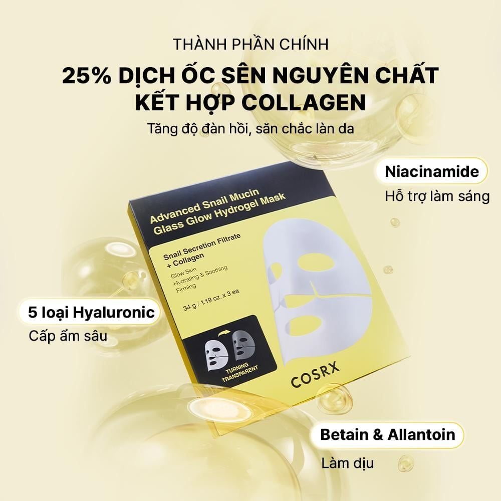  [ 01 miếng mặt nạ ] COSRX Mặt Nạ Thạch Cấp Ẩm Làm Dịu Advanced Snail Mucin Glass Glow Hydrogel Mask 34g 