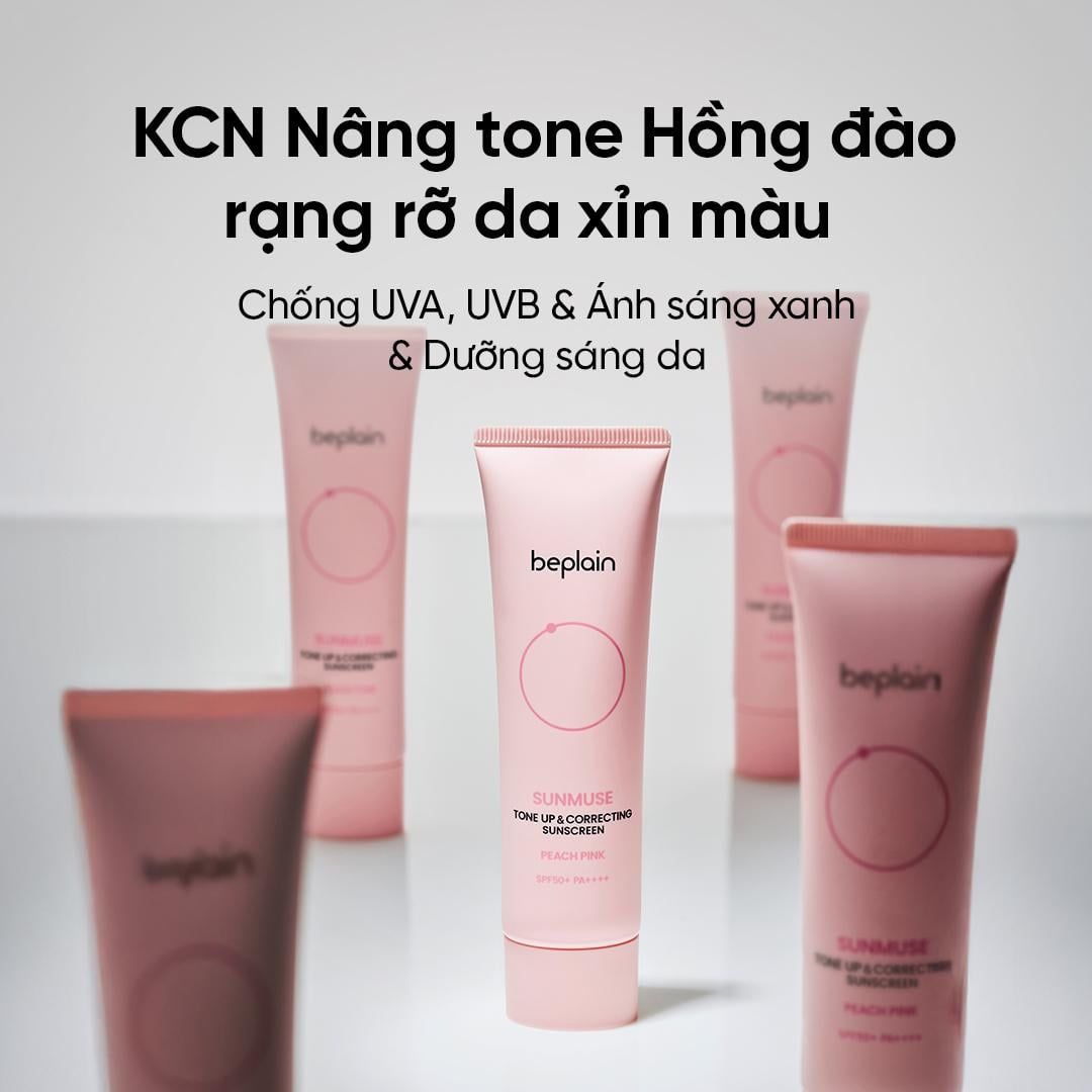 Kem Chống Nắng Beplain Nâng tone hồng rạng rỡ Sunmuse Tone Up & Correcting Sunscreen Peach Pink SPF50+ PA++++ 50ml 