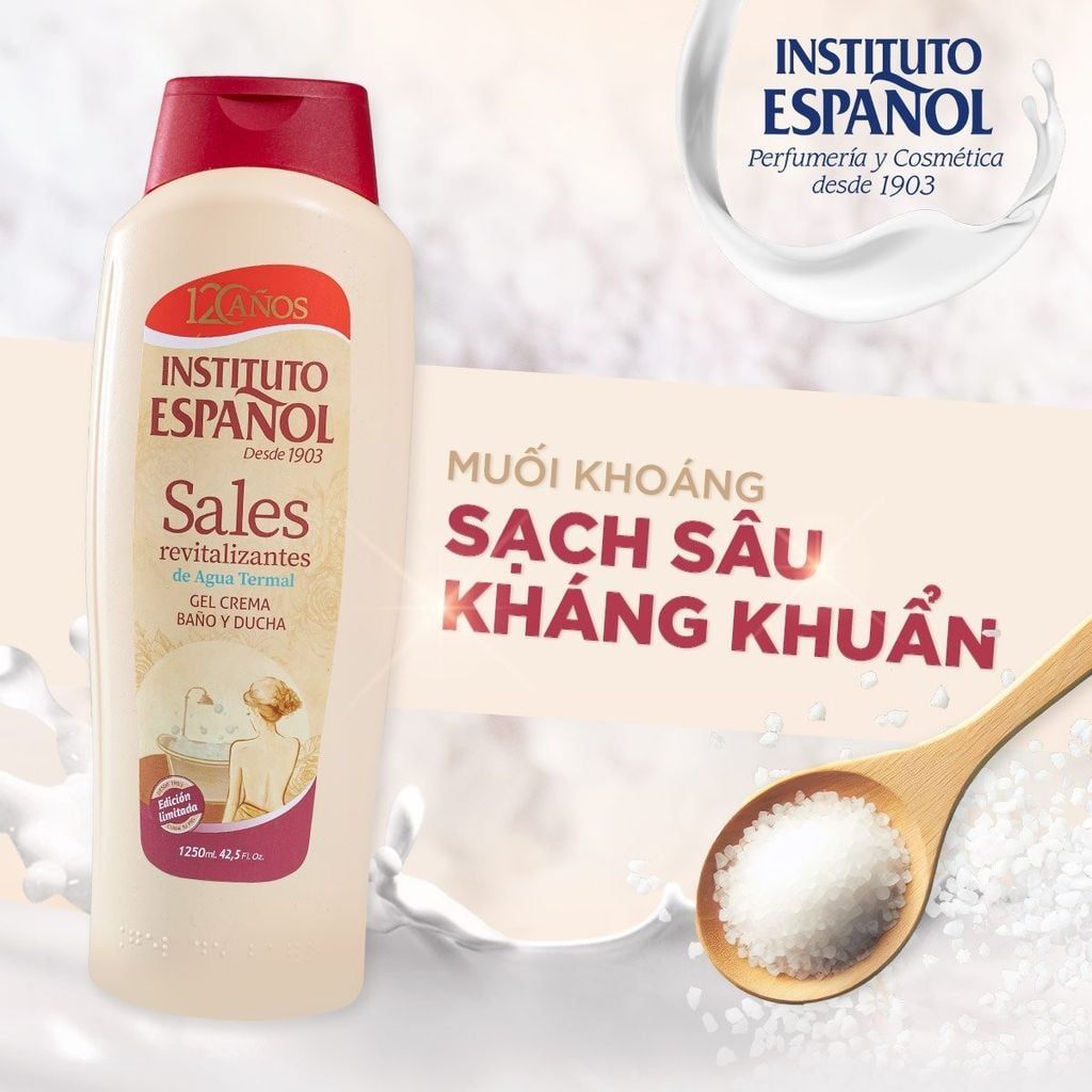  Instituto Español Gel tắm Sales Gel Crema Baño Y Ducha 1250ml Chiết Xuất Muối Khoáng Làm Sạch & Tẩy Tế Bào Chết Dịu Nhẹ 
