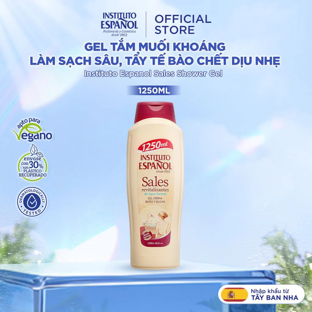  Instituto Español Gel tắm Sales Gel Crema Baño Y Ducha 1250ml Chiết Xuất Muối Khoáng Làm Sạch & Tẩy Tế Bào Chết Dịu Nhẹ 