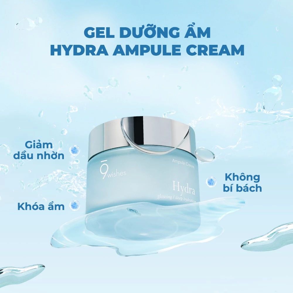  Kem Dưỡng Ẩm Dạng Gel 9 Wishes Hydra Ampule Cream 50ml Giúp Dưỡng Ẩm Da 