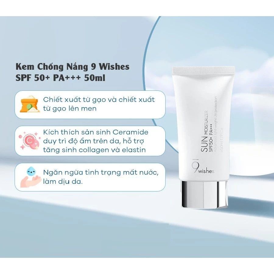  Kem Chống Nắng Dưỡng Ẩm 9 Wishes Sun Moisturizer SPF 50+ PA+++ 50ml 