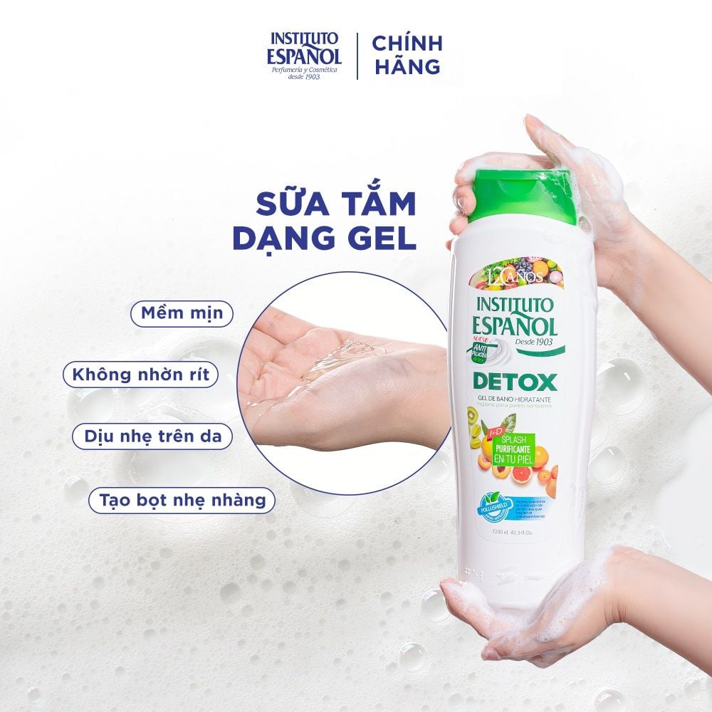  Instituto Español Gel tắm Detox Gel De Baño Hidratante 1250ml Giúp Da Sáng Mịn Rạng Rỡ Hương Trái Cây 
