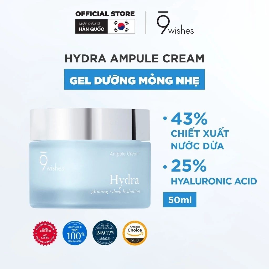  Kem Dưỡng Ẩm Dạng Gel 9 Wishes Hydra Ampule Cream 50ml Giúp Dưỡng Ẩm Da 