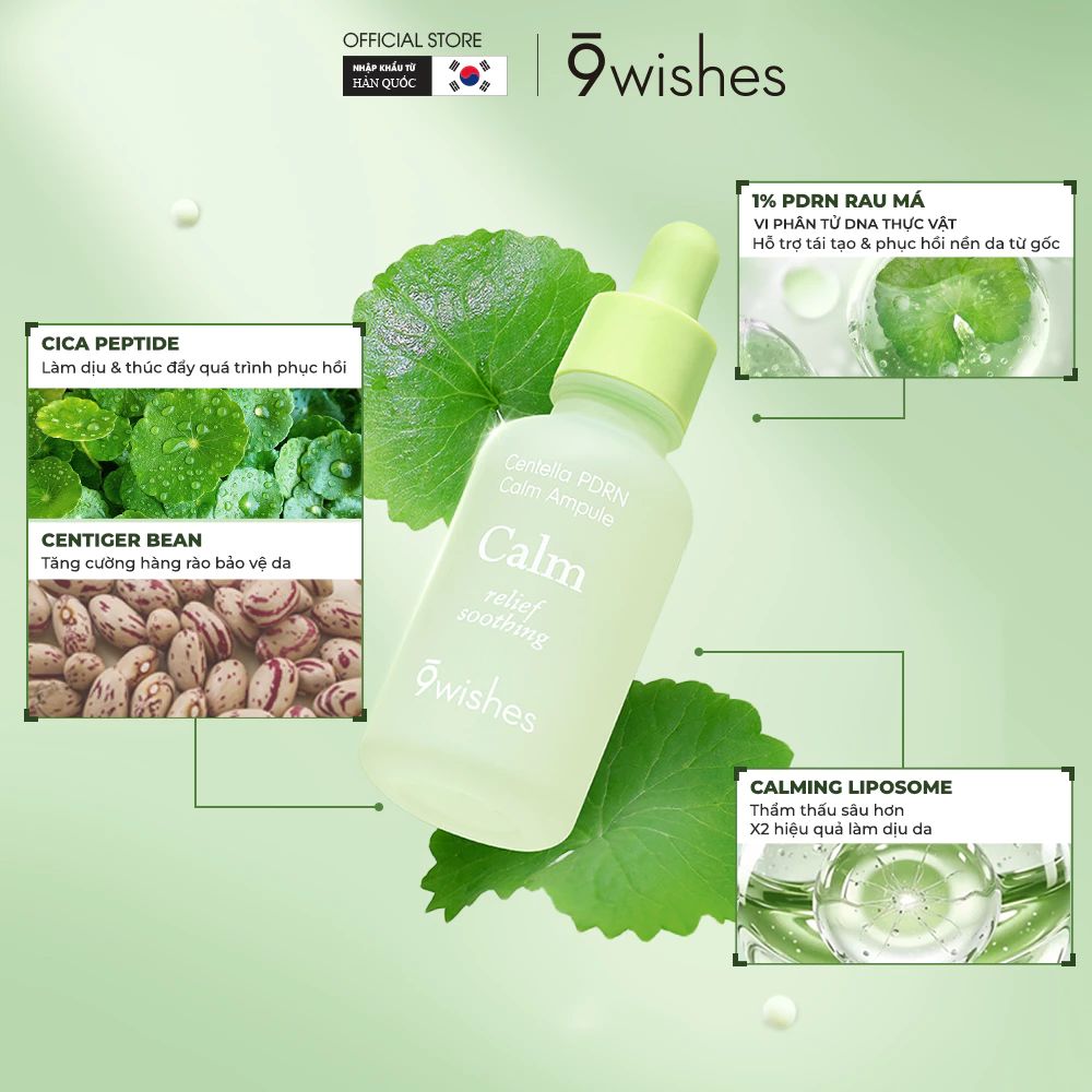  Tinh chất phục hồi và làm dịu da 9 Wishes Centella PDRN Calm Ampule Serum 30ml 