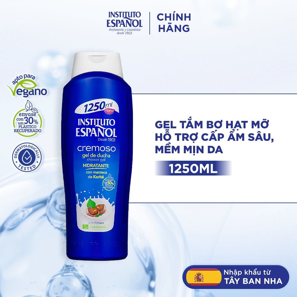  Instituto Español Gel tắm Cremoso Gel De Ducha 1250ml Chiết Xuất Bơ Hạt Mỡ Hỗ Trợ Cấp Ẩm Sâu, Làm Mịn Da 