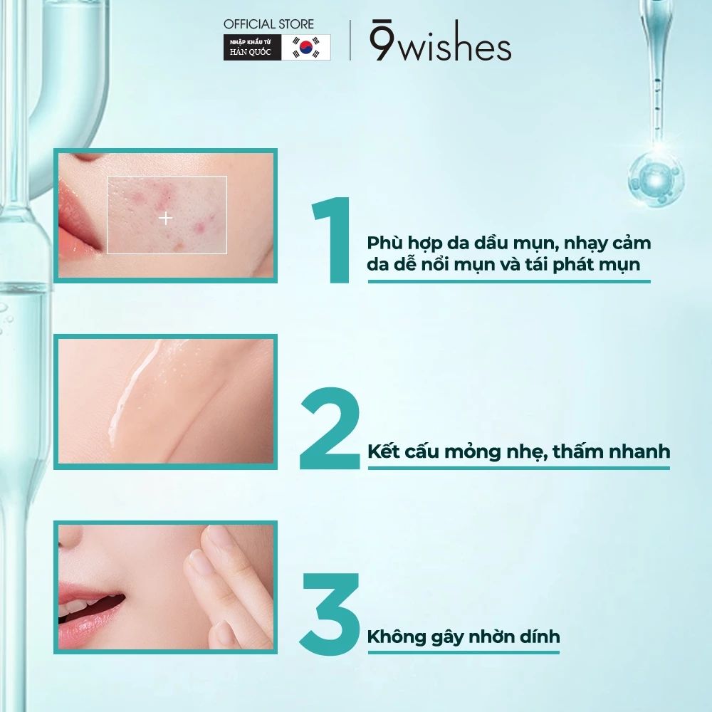  [DATE T8.2027] Tinh chất phục hồi và hỗ trợ ngăn ngừa mụn 9 Wishes Dermatic Cica Ampule 30ml 