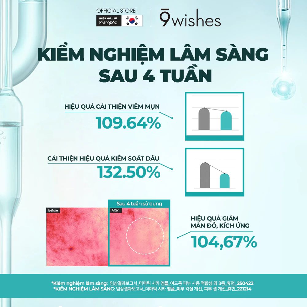  [DATE T8.2027] Tinh chất phục hồi và hỗ trợ ngăn ngừa mụn 9 Wishes Dermatic Cica Ampule 30ml 