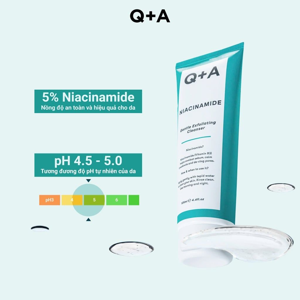  Q+A Sữa rửa mặt Niacinamide Gentle Exfoliating Cleanser 125ml 