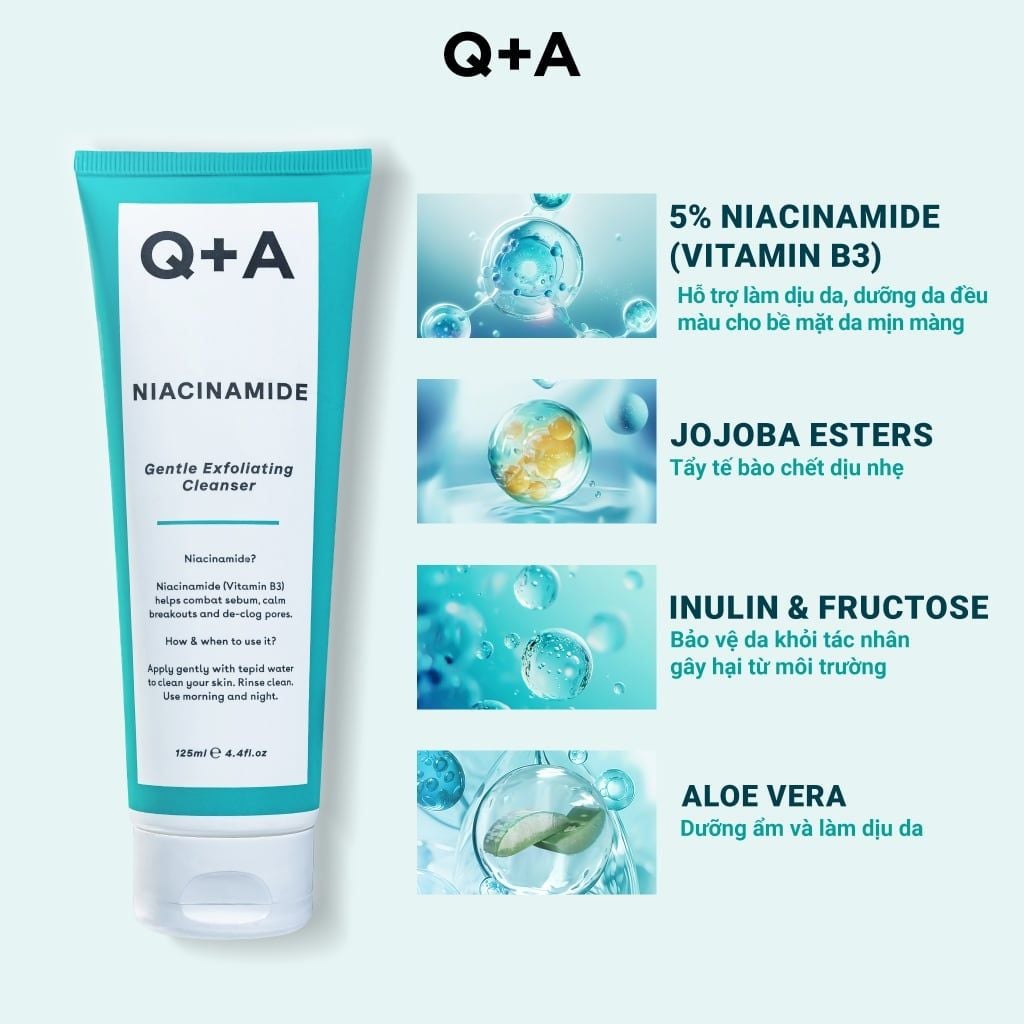  Q+A Sữa rửa mặt Niacinamide Gentle Exfoliating Cleanser 125ml 