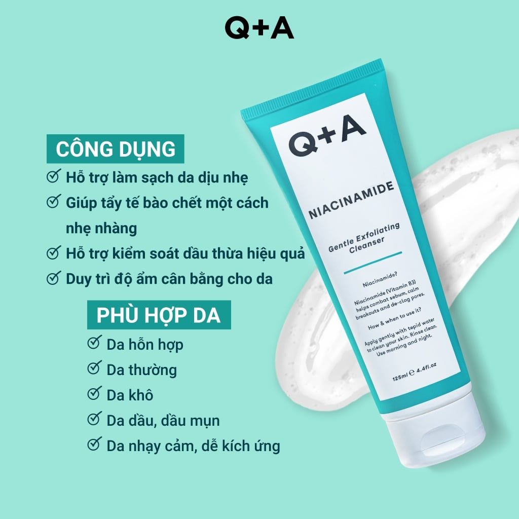  Q+A Sữa rửa mặt Niacinamide Gentle Exfoliating Cleanser 125ml 