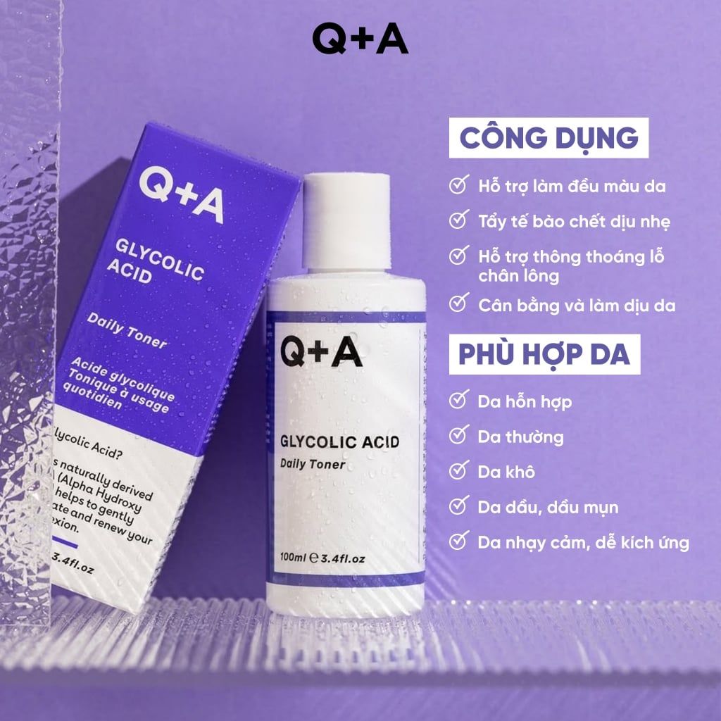  Q+A Nước hoa hồng Glycolic Acid Daily Toner 100ml 
