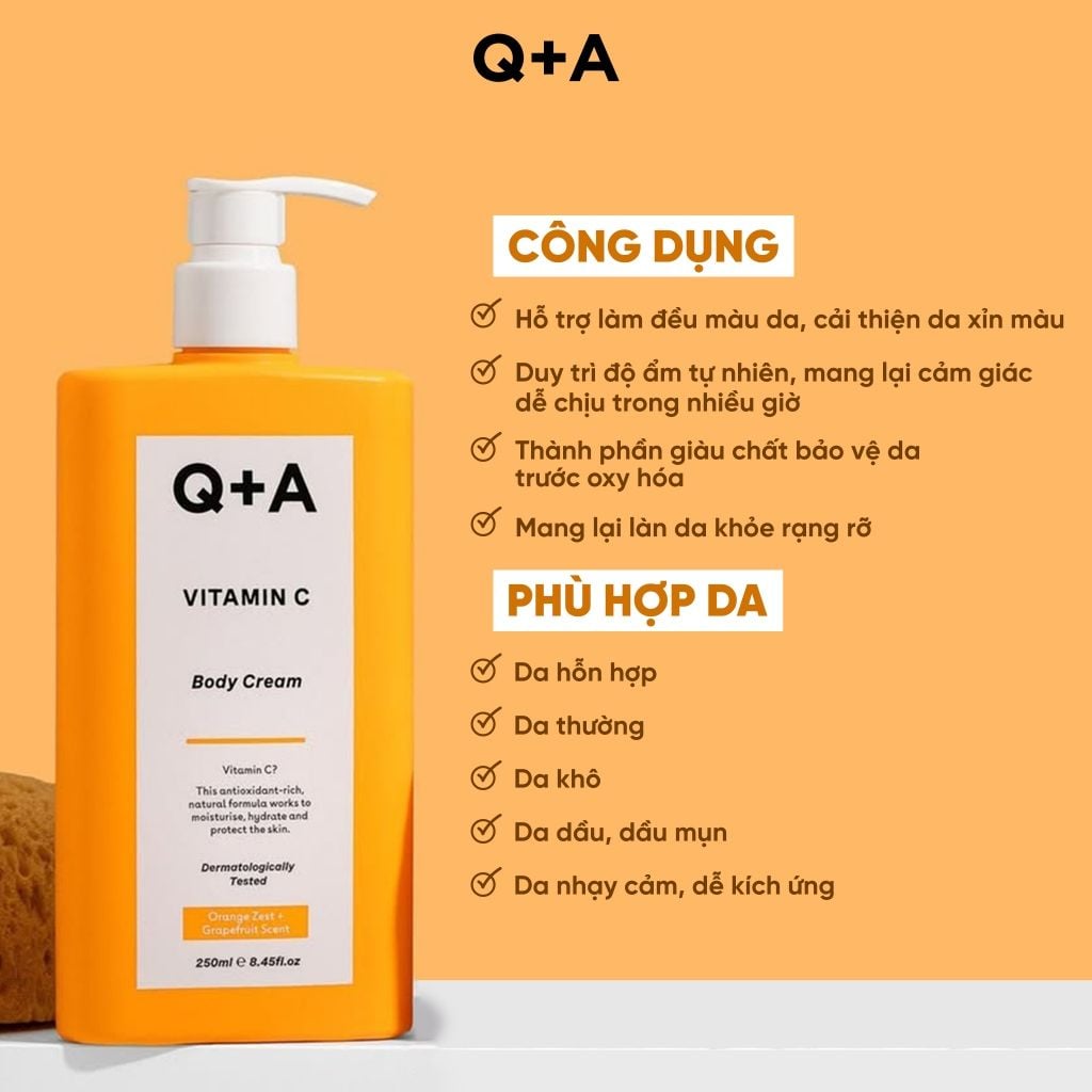  Q+A Kem dưỡng Vitamin C Body Cream 250ml 
