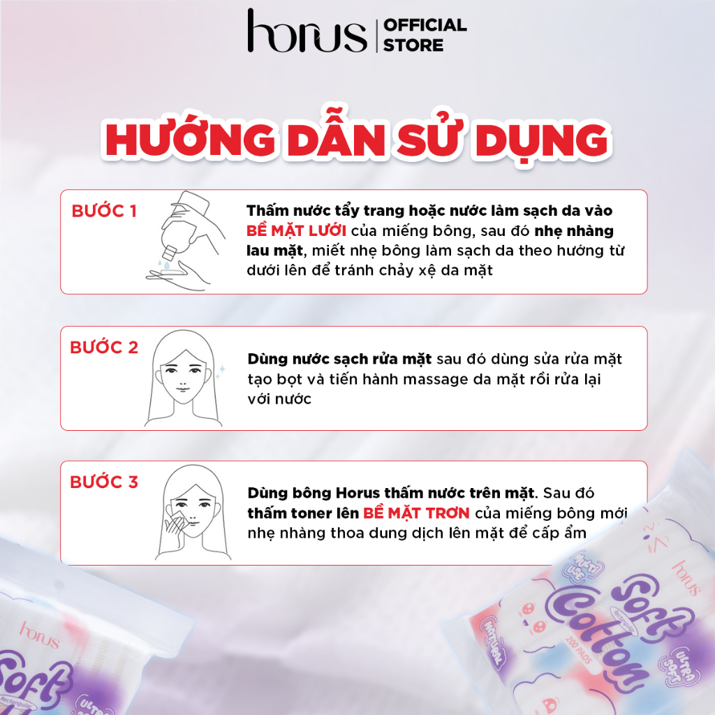  Bông Tẩy Trang Horus Cao Cấp Rectangular Soft Cotton Pad 200 Pads 