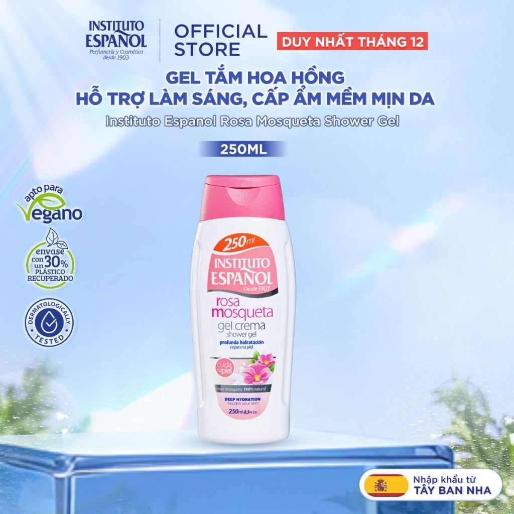  Instituto Español Gel tắm Rosa Mosqueta Gel Crema Chiết Xuất Hoa Hồng Hỗ Trợ Làm Sáng, Cấp Ẩm Mềm Da 