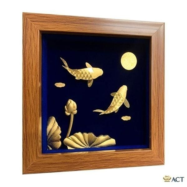 Tranh Cá Chép Hoa Sen - Vượt Vũ Môn Đón Tài Lộc Dát Vàng 24K