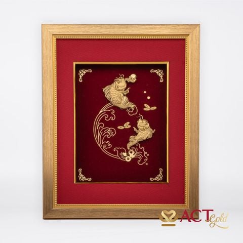 Tranh Cá Chép Vượt Vũ Môn dát vàng 24k (Mẫu 4)