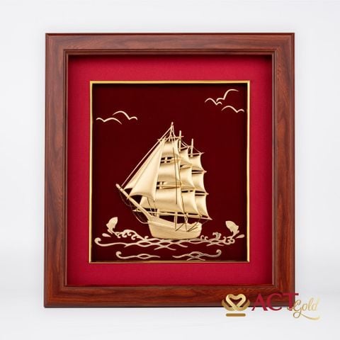 tranh Thuyền dát vàng 24k