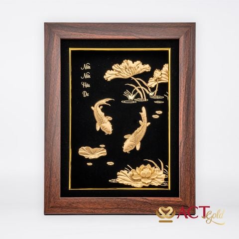 tranh Cá Chép Hoa Sen dát vàng 24k